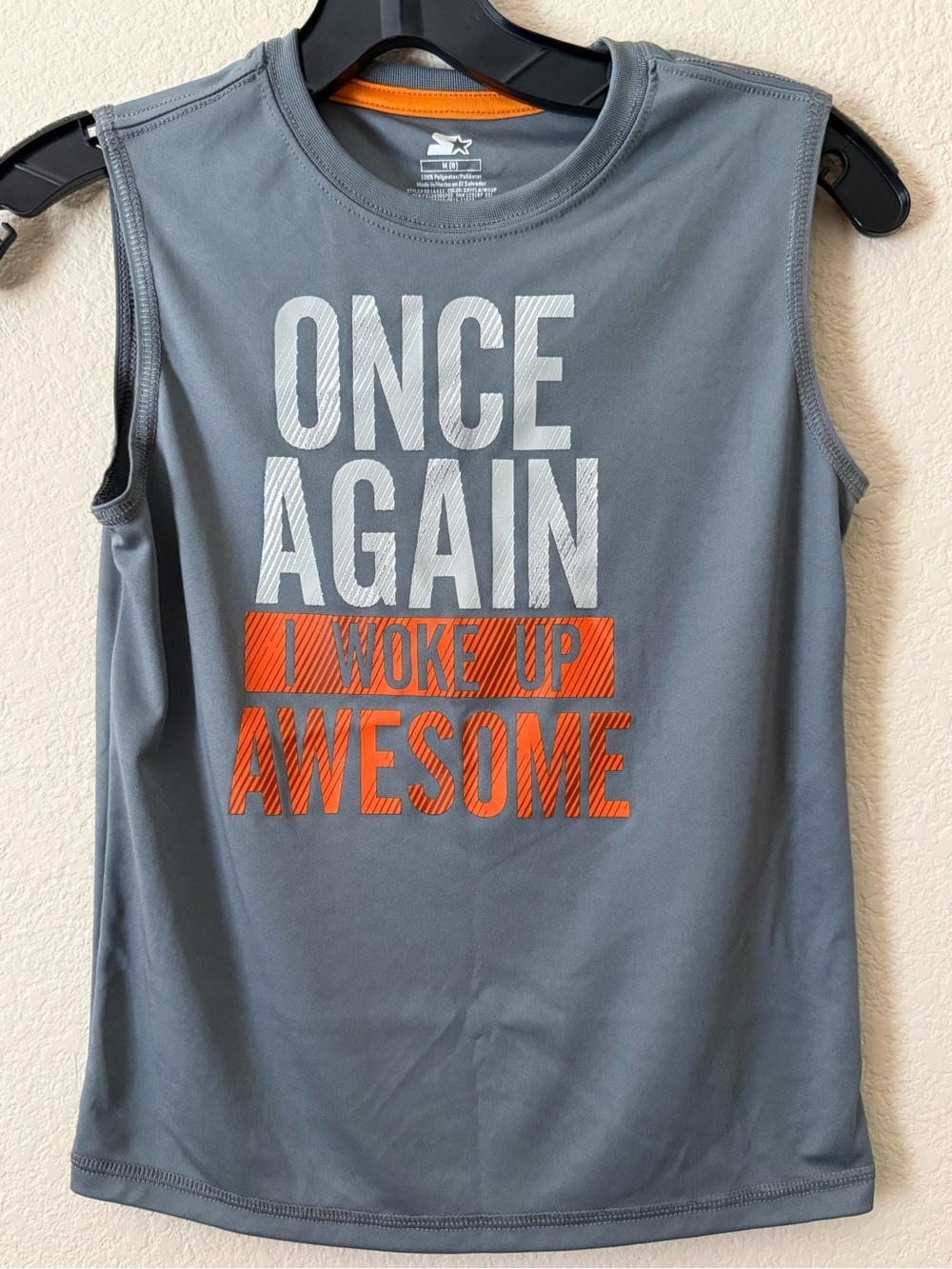 Starter Boys Size M Gray/Orange Sleeveless Crew Neck Graphic Tank Pullover